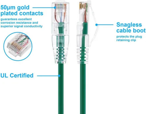 Miniatura 3 de Monoprice Cable de conexión Ethernet Cat6, sin enganches, trenzado, 550 MHz, UTP, clasificación CMR, 28 AWG, 3 pies, verde - Serie SlimRun