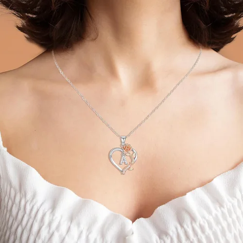 Miniatura 3 de DFUNH Collar con inicial de corazón rosa para mujer, collar de plata de ley S925 con letra inicial para esposa, collar con dije de letra de corazón