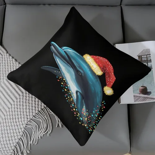 Miniatura 6 de Fundas de almohada de satén, fundas de almohada con sombrero de Papá Noel, fundas de almohada para amantes de los delfines, almohadas con cremallera