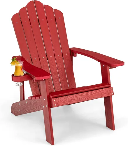 Miniatura 12 de Giantex Silla Adirondack para exteriores, sillas de patio de gran tamaño con portavasos oculto, veta de madera realista, capacidad de peso de 380