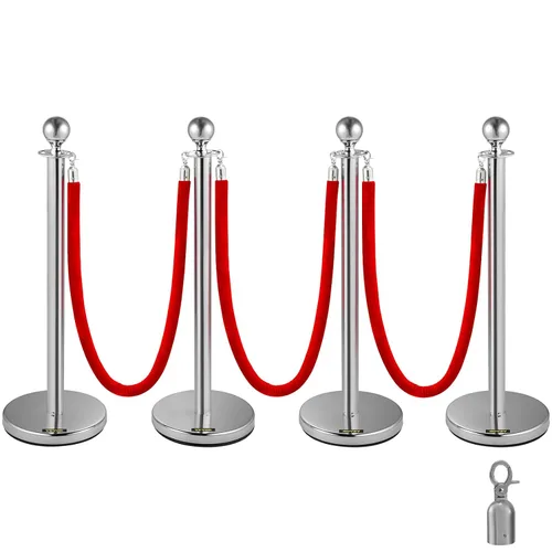 Miniatura 21 de VEVOR Cuerdas y postes de terciopelo, 2 piezas, cuerda de terciopelo rojo de 5 pies, poste de puntal con parte superior de bola, barreras de control