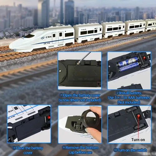 Miniatura 3 de OTONOPI Juego de tren de juguete, paquete de 5 tren eléctrico bala con luz y sonido, motor de locomotora de metro a pilas con gancho, juguete