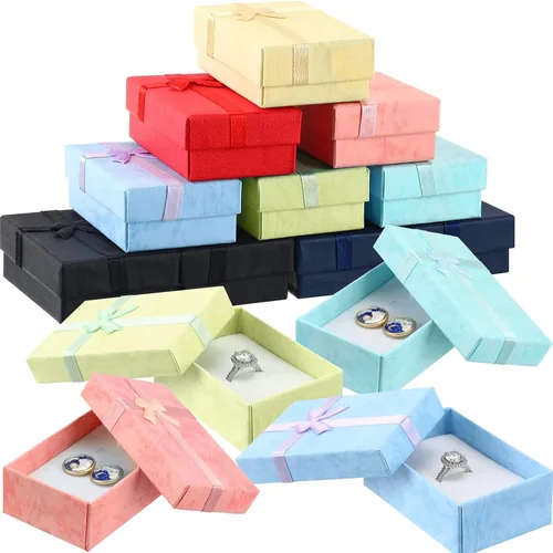 Batiyeer Juego de cajas de regalo de joyería, cajas de cartón de regalo pequeñas vacías para embalaje de joyas con lazo de cinta para aniversarios,
