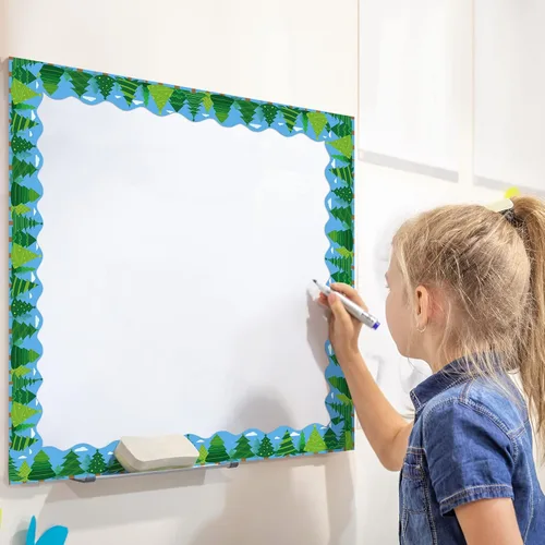 Miniatura 6 de Eaasty Tablero de anuncios de campamento de 69 pies, bordes de árbol, bosque, aula, borde festoneado, pinos, bordes, decoración de papel enrollado