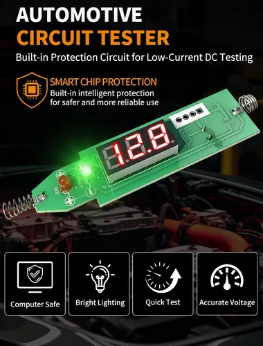 Miniatura 4 de Luz de prueba automotriz, probador de fusibles de automóvil, probador de voltaje digital LED de 3-70 V con voltímetro, indicador de polaridad