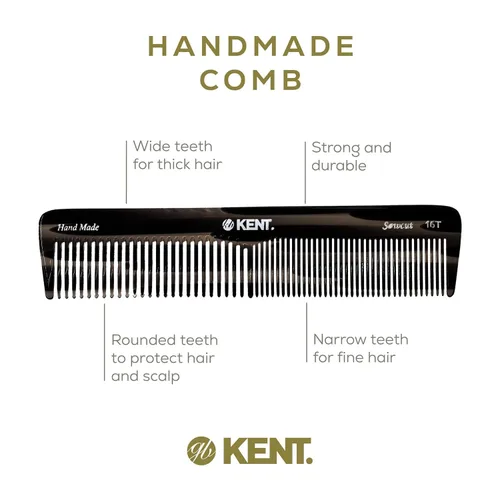 Miniatura 5 de Kent 16T-16TG Peine de dientes finos y dientes anchos para aseo diario, peine de peinado hecho a mano para todo tipo de cabello, peines para peinar