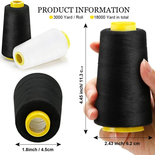 Miniatura 5 de BBTO 6 rollos de 3000 yardas cada bobina de cono de hilo de servidor para máquina de coser, hilo de poliéster para acolchado overlock