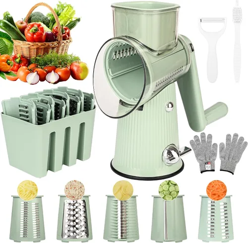 Rallador de queso con encimera de manivela para cocina, rallador con mango para rotación de cocina, cortador de verduras, molinillo de frutos secos,