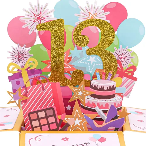 Miniatura 3 de CIEHER Tarjeta desplegable de cumpleaños número 13 para adolescentes, tarjeta de felicitación 3D única, regalos de cumpleaños para niñas y niños