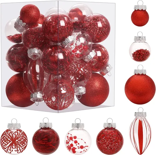 Miniatura 8 de Juego de adornos navideños, 32 piezas de bolas colgantes de Navidad de plástico transparente irrompibles para decoración de árbol de Navidad