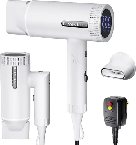 Miniatura 10 de Secador de pelo, secador iónico de alta velocidad, potente motor de 1600 vatios para secado rápido y cabello lacio y ondulado, plegable, ligero