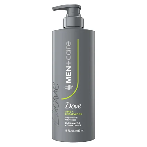 DOVE MEN + CARE Champú 1 unidad de lima y cedro para cabello real que potencia la fuerza del cabello, con resultados vigorizantes e hidratantes, 18