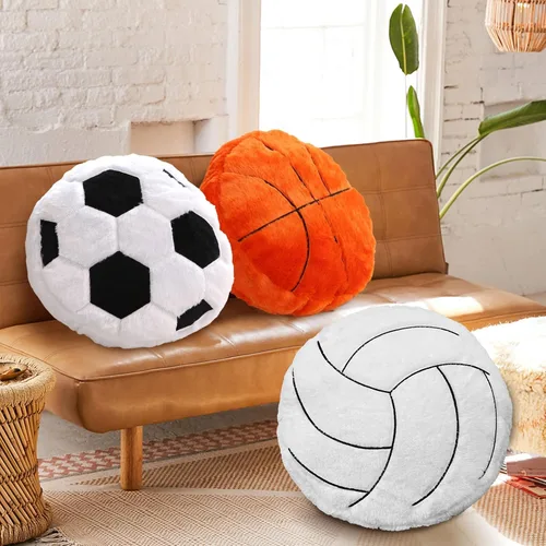 Miniatura 6 de Almohada de voleibol – 15.7 pulgadas suave y esponjosa almohada de voleibol, decoración deportiva redonda rellena para sofá, dormitorio y sala