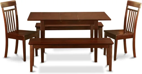 Miniatura 17 de East West Furniture NOCA7-MAH-LC - Juego de mesa de comedor moderno de 7 piezas que consta de una mesa rectangular de madera con hoja de mariposa