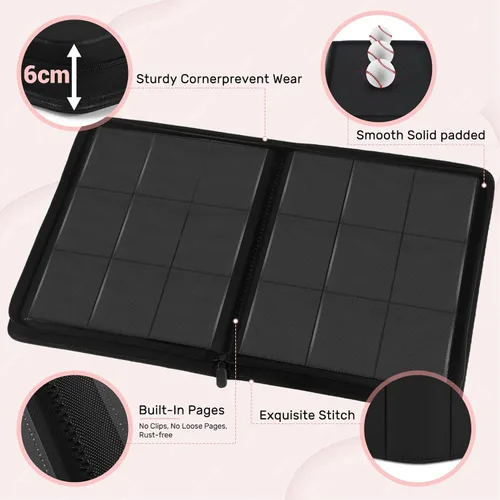 Miniatura 4 de Paquete de 30 carpetas de tarjetas con 9 bolsillos, carpeta de tarjetas coleccionables con cremallera premium, 540 álbumes de almacenamiento de Rosa