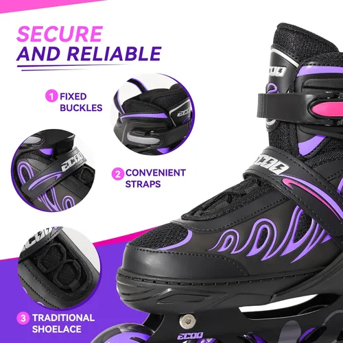 Miniatura 5 de Patines en línea para niñas y niños de 5 a 8 años, 8 a 12 años, ruedas iluminadas, tamaño ajustable, para niños, adultos, mujeres, exteriores Púrpura