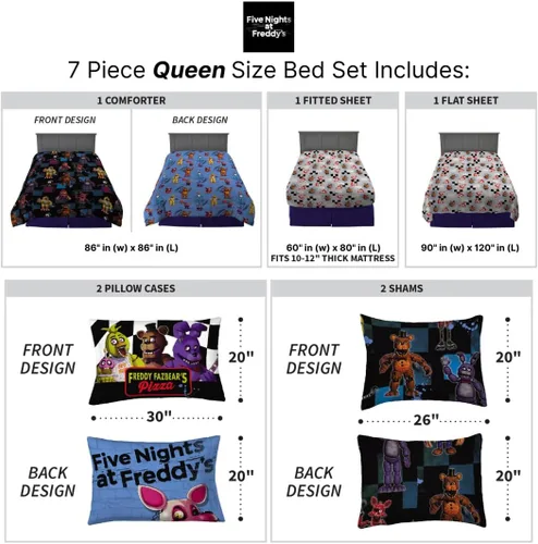 Miniatura 374 de Franco - Juego de edredón y sábanas supersuaves con funda, para niños, 7 piezas, tamaño matrimonial, Five Nights At Freddy's Cinco noches en Freddy's