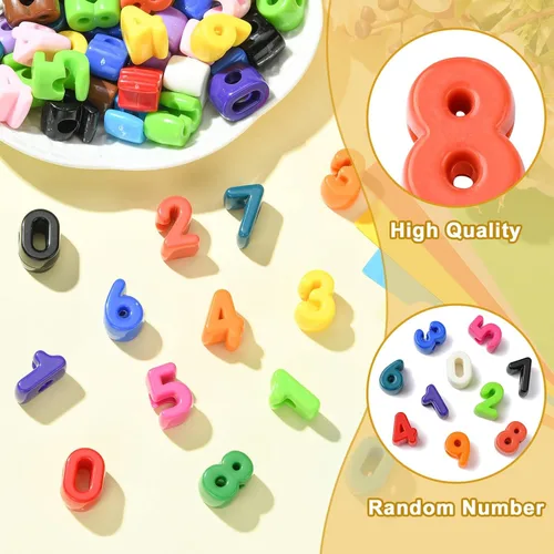 Miniatura 3 de DanLingJewelry 200 pulseras acrílicas de números aleatorios del 0 al 9 con agujero grande, cuentas coloridas de números 3D para hacer joyas