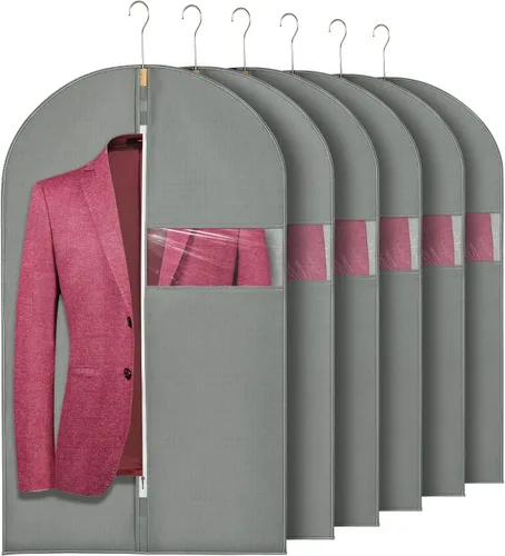 Miniatura 9 de Paquete de 6 bolsas de ropa de 24 x 40 pulgadas para almacenamiento de tela no tejida, bolsas de vestir negras para colgar ropa, bolsas de traje