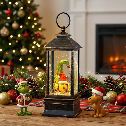 Miniatura 5 de Gnomos de Navidad de 10 pulgadas, linterna de globo de nieve iluminada, caprichoso árbol de Navidad y elfo escandinavo, linterna de agua musical