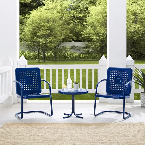 Miniatura 7 de Crosley Furniture Bates - Juego de 3 sillas y mesa auxiliar para exteriores de metal retro, juego de conversación para patio, color azul marino