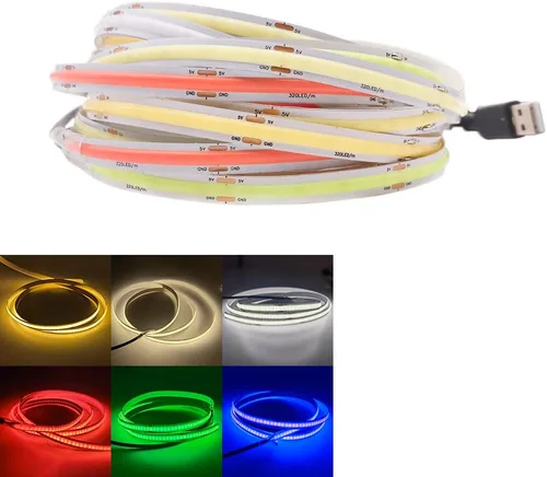 Miniatura 3 de Tira de luces LED COB de 3.28 pies, 3.3 ft, 320 LED, alimentada por USB, tira de luz de alta densidad de alta densidad, cinta autoadhesiva para Azul