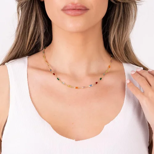 Miniatura 2 de Barzel Collar de baguette de cristal de piedra múltiple chapado en oro de 18 quilates para mujer, fabricado en Brasil