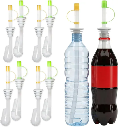 Miniatura 7 de Jokari Sorba y sella pajitas de soda para bebidas embotelladas, paquete de 4 popotes a prueba de derrames con sello flexible y tapa abatible, se