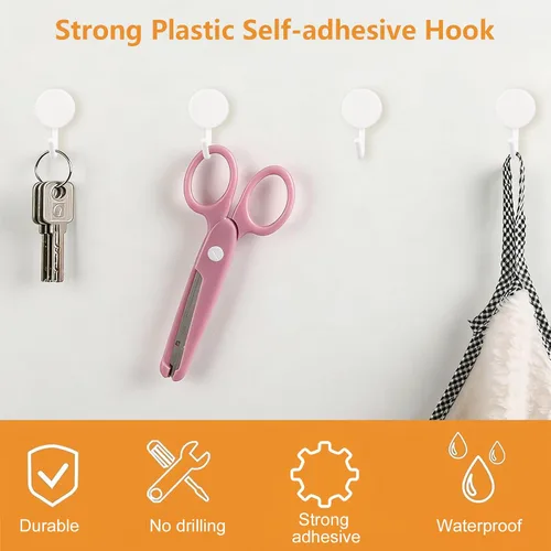 Miniatura 3 de MOROBOR Ganchos autoadhesivos, 20 ganchos de plástico resistentes para llaves de pared, soportes para calcetines para el hogar, cocina, baño, Blanco