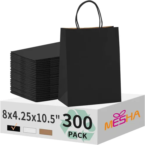 Miniatura 19 de Bolsas de papel blanco MESHA con asas 10x5x13 pulgadas, paquete de 50, grandes bolsas de regalo de papel kraft con asas a granel para pequeñas