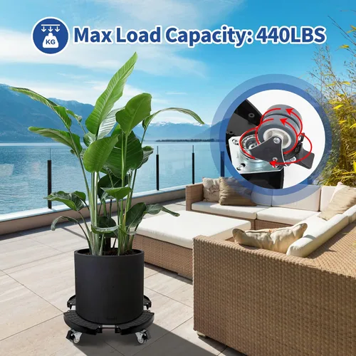 Miniatura 2 de W B D WEIBIDA Soporte para plantas con ruedas resistente, base ajustable de rodillo para macetas de 15 a 21 pulgadas, organizador de macetas Negro