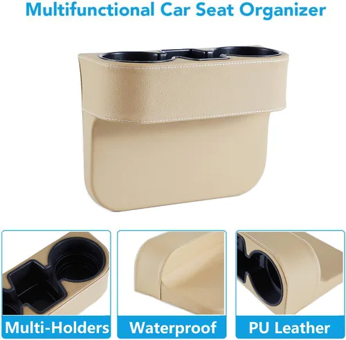 Miniatura 3 de IOKONE Consola de bolsillo lateral para monedas, cubierta de cuero con bolsillo lateral, portavasos para automóvil, organizador de asiento delantero