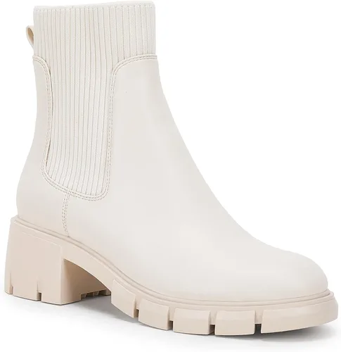 Miniatura 2 de Botines con elástico al tobillo y plataforma para mujer, tacón ancho, suela de lengüeta, antideslizantes, cómodos botines tipo Chelsea
