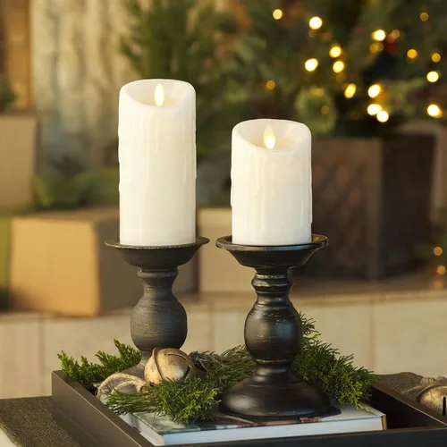 Miniatura 3 de Luminara - Vela LED sin llama con goteo de cera, blanca, 7.6 cm x 11.4 cm, con función de temporizador, base de cera verdadera, funciona con Blanco
