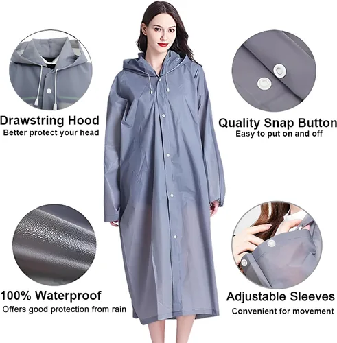 Miniatura 30 de Cosowe Ponchos de lluvia reutilizables para adultos, 2 piezas impermeables de emergencia para mujeres y hombres con capucha y cordón