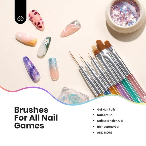 Miniatura 7 de Beetles - Pinceles de Gel para Uñas, Juego de 6 Puntas Dobles, Lápices de Diseño de Arte para Uñas, Pinzas de Pintura en Gel, Pincel Ombre, Juego
