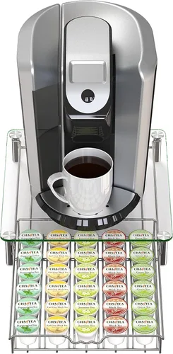 Miniatura 5 de Deco Brothers - Cajón de almacenamiento de cápsulas de café K-Cup de vidrio templado de cristal para 30 cápsulas, cromado Cromo con tapa de cristal