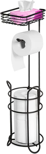 Soporte de papel higiénico Dispensador de rollo de papel de seda con estante, soporte para rollo de papel higiénico con estante (marrón)