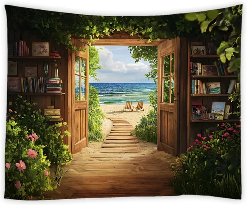 Miniatura 17 de Tapiz para estantería de gato, biblioteca mágica de fantasía, plantas florales bohemias, hippie para colgar en la pared, decoración artística