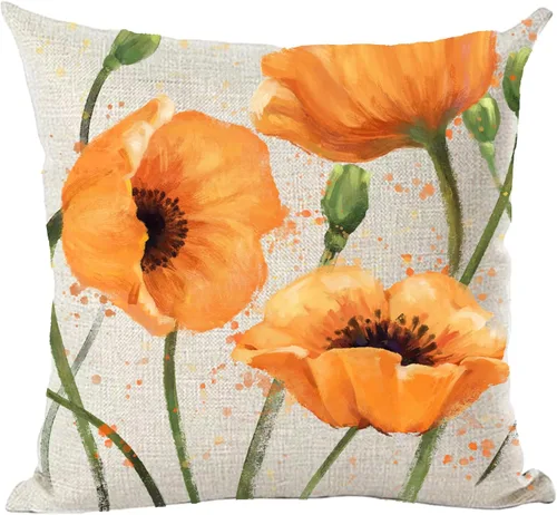Ramirar Pintura de tinta acuarela amarillo naranja flores de amapola regalo de verano decorativo funda de almohada funda de almohada para el hogar,