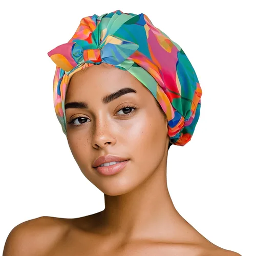 GRACE & COMPANY Gorro de ducha de lujo para mujer, 100% impermeable, reutilizable, lavable y transpirable, diseño de pájaros del paraíso