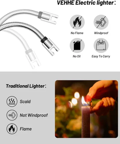 Miniatura 6 de VEHHE - Encendedor de velas eléctrico, encendedor de arco recargable con batería LED, pantalla de batería, cuello flexible largo, USB, encendedores