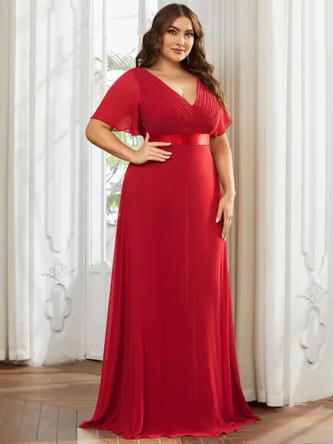 Miniatura 53 de Ever-Pretty Vestido formal para mujer, Navidad, Año Nuevo, cuello en V, gasa, talla grande, largo hasta el suelo, vestido de dama de honor
