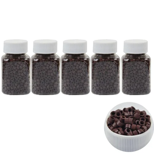 Miniatura 26 de 500 cuentas de extensiones de cabello con micro anillos forrados de silicona de 0.197 in, cuentas para extensiones de cabello con punta I