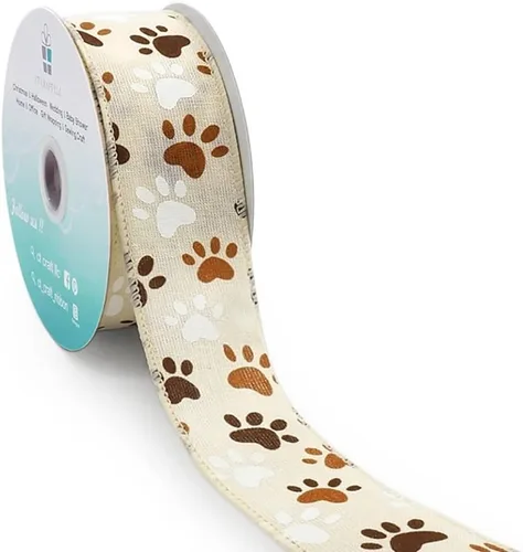 Cinta de lona marfil con alambre de pata de perro de 1.5 pulgadas x 10 yardas para decoración del hogar de Navidad, decoración del árbol, lazo para