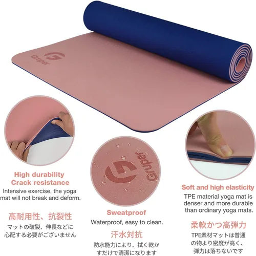 Miniatura 4 de Tapete de yoga antideslizante, ecológico, con funda de transporte, tapete de yoga profesional para mujeres, tapete de entrenamiento para el hogar