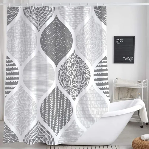 JAWO Cortina de ducha gris retro bohemia de tela geométrica para decoración de baño, estilo bohemio, moderno, abstracto, cachemira, accesorios de