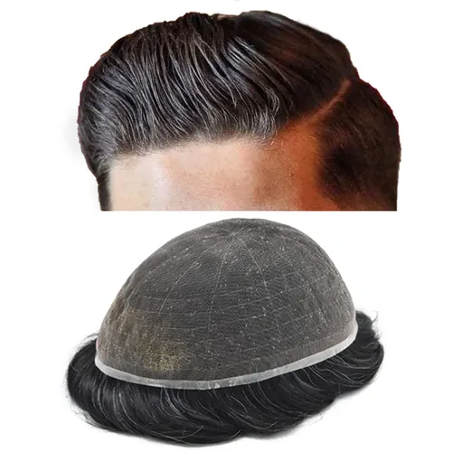 Miniatura 14 de Toupee para hombres completo encaje francés hombres toupee hairpieces 100% europeo cabello humano reemplazo sistema hombres piezas de pelo protesis
