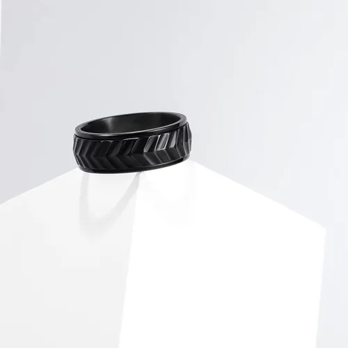 Miniatura 35 de King Will Anillo de ansiedad giratorio para hombre, color negro, plateado, dorado, 0.315 in, cadena de malla de alambre de acero inoxidable, malla