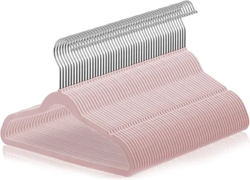 Casafield 50 perchas de terciopelo para niños - Tamaño de 14 pulgadas para ropa de niños - Rosa claro